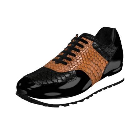 Brown Python and Black Patent Leather Jogger Shoes