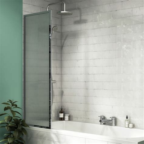 Arezzo Fluted Glass Chrome Framed Fixed Bath Screen 500 X 1400mm Victorian Plumbing Uk