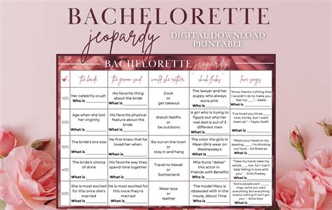 Bachelorette Jeopardy Printable Bachelorette Jeopardy Game Bachelorette