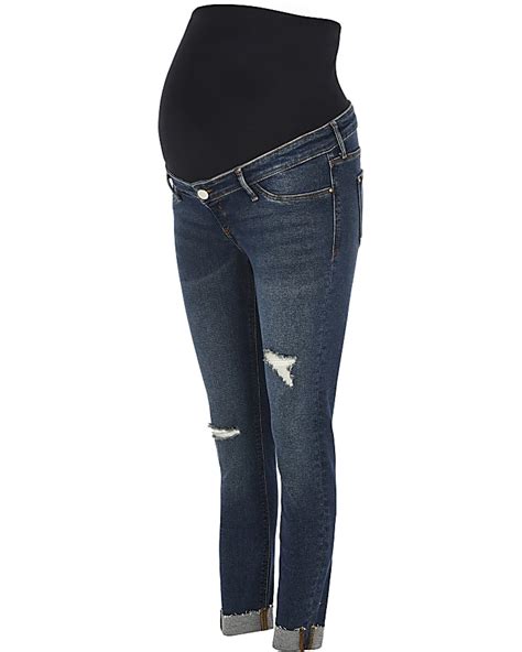 Blue Molly Ripped Maternity Skinny Jeans River Island