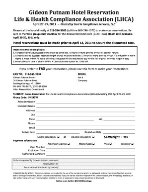 Fillable Online Hotel Reservations Currin Compliance Fax Email Print