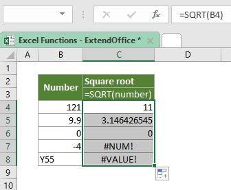 Función SQRT de Excel