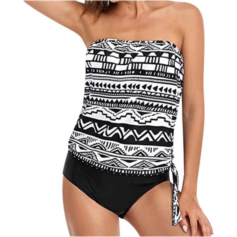 Wreesh Womens Tankini Two Piece Bandeau Swimsuits For Loose Fit Bathing