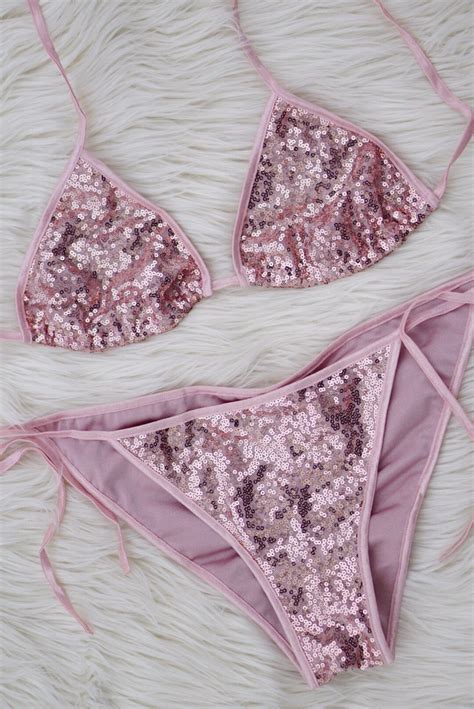 Sexy Sequin Rose Gold Bikini Unique Made To Order Bling Etsy