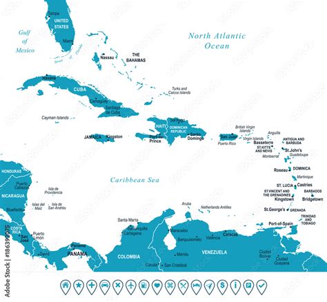 The Caribbean Map - Vector Illustration Stock Vector | Adobe Stock