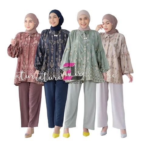 Jual Elhafidz Id Baju Setelan Wanita Kekinian One Set Satin Silk Batik