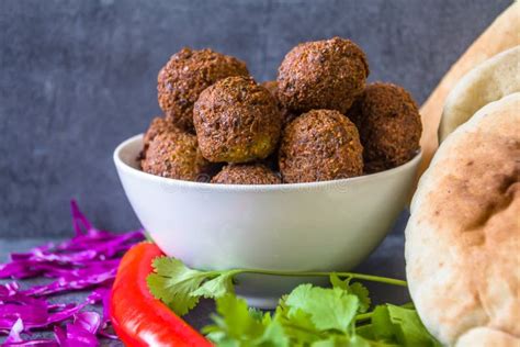 Traditional Homemade Chickpea Falafel Balls In A Bowl With Coriander