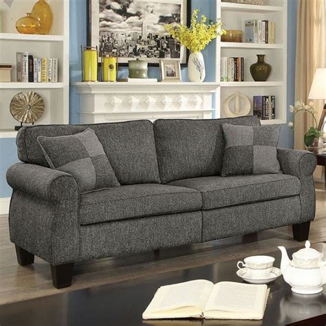 Rhian CM6328GY SF Dark Gray Linen Fabric Sofa By Furniture Of America