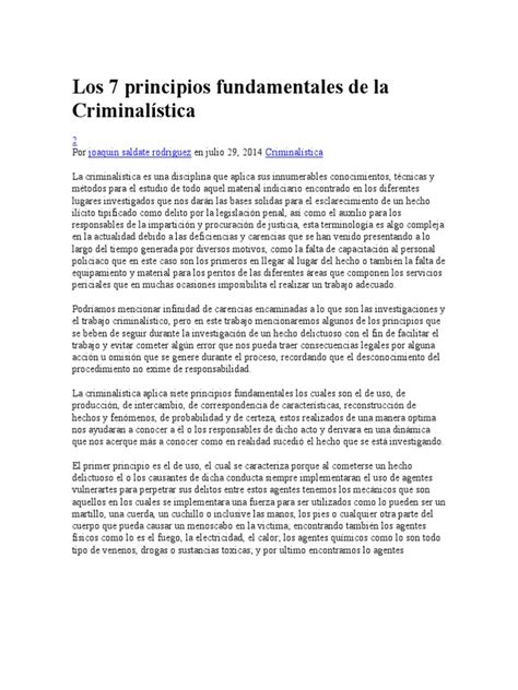 Los 7 Principios Fundamentales De La Criminalística Pdf Delito Verdad