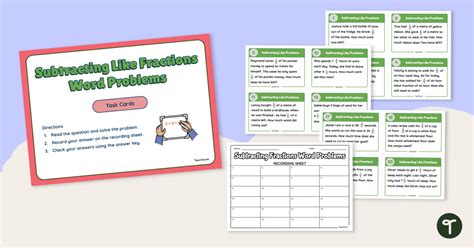 Subtracting Like Fractions Word Problems Task Cards Teach Starter