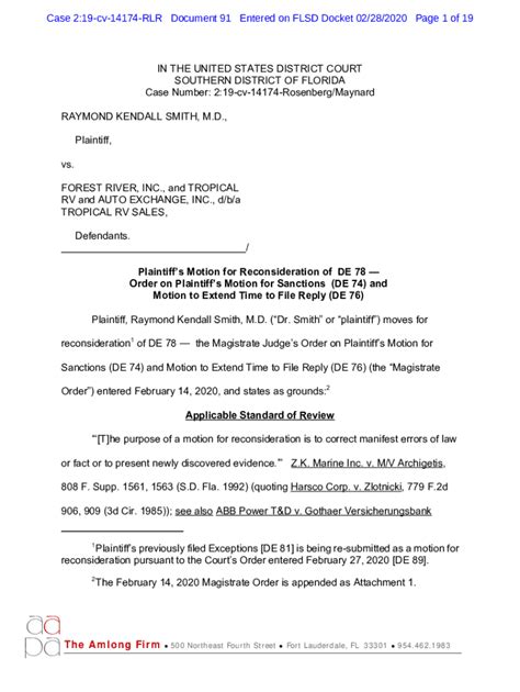 Fillable Online Plaintiff S Motion For Reconsideration Of DE 78 Fax