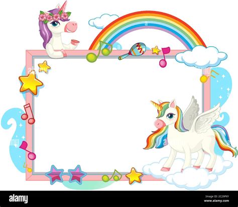 Cute unicorn with blank banner music theme illustration Stock Vector ...