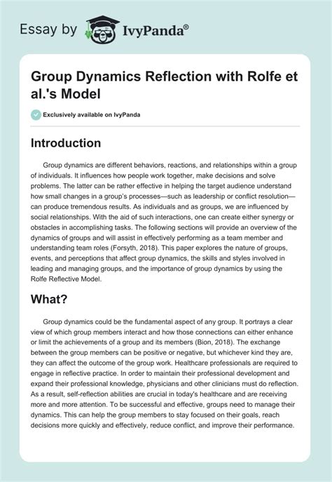 Group Dynamics Reflection With Rolfes Model 1188 Words Essay Example