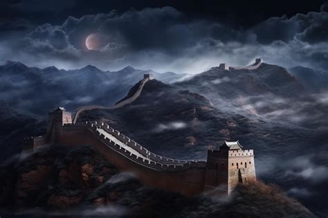 Premium AI Image | The great wall of china at night