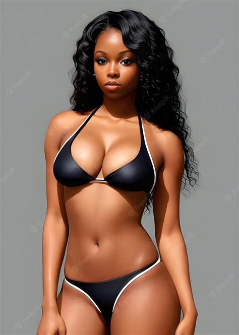 Belle Femme Sexy En Bikini Noir Isolé Sur Fond Gris Photo Premium