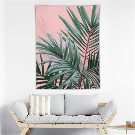 Canflashion Tropical Leaves Pink Tapestry Wall Hanging Rainforest