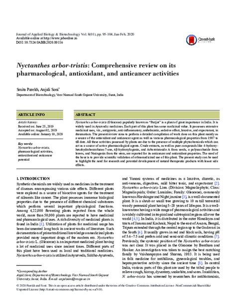 Pdf Nyctanthes Arbor Tristis Comprehensive Review On Its