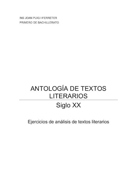 Pdf Antolog A De Textos Literarios Siglo Xxblocs Xtec Cat Edubartrina