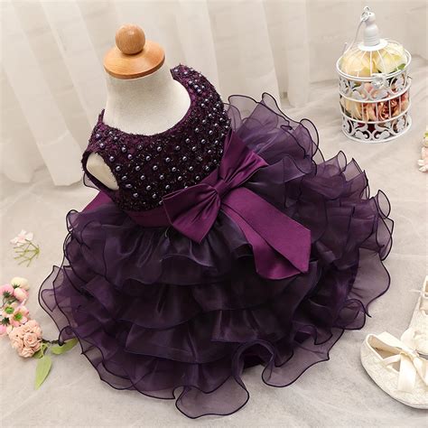 Newborn Infant Baby Girl Christening Dress Pearl Bow Decoration Party