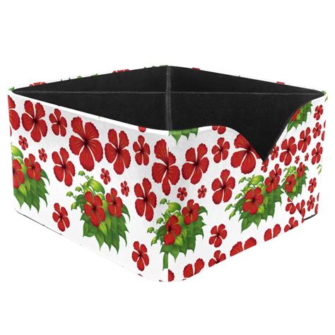 Ownta Red Hibiscus Flowers Green Leaves Pattern Square Pencil Storage