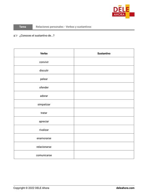 Relaciones Personales Verbos Y Sustantivos Vocabulario