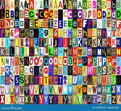 Collage Of Letters A To Z In Differnt Font And Colors Stock Photo