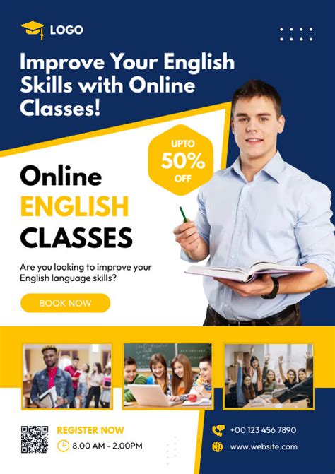 Online English Classes Course Flyer Template Postermywall