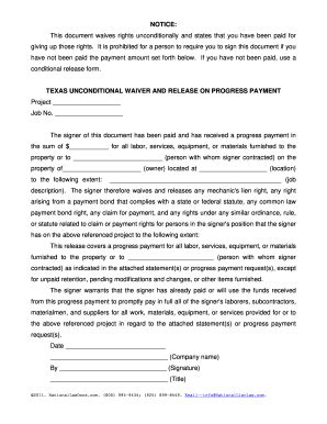 Fillable Online Conditional Waiver And Release On Progress Payment Images
