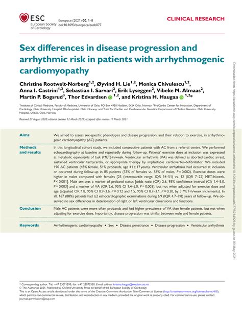 Pdf Sex Differences In Disease Progression And Arrhythmic Risk In