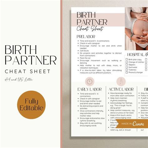 Birth Partner Cheat Sheet For New Doula Clients Birth Partner Handout