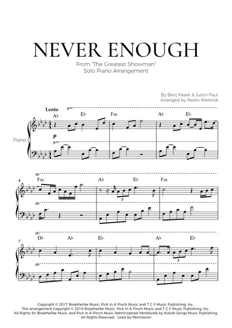 Never Enough Arr Pedro Merendi Sheet Music Benj Pasek Piano Solo