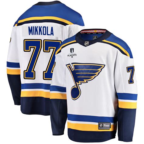 St Louis Blues Niko Mikkola 77 Away 2022 Stanley Cup Playoffs Breakaw