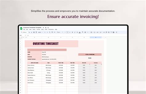 Overtime Timesheet Template in Excel, Google Sheets - Download ...