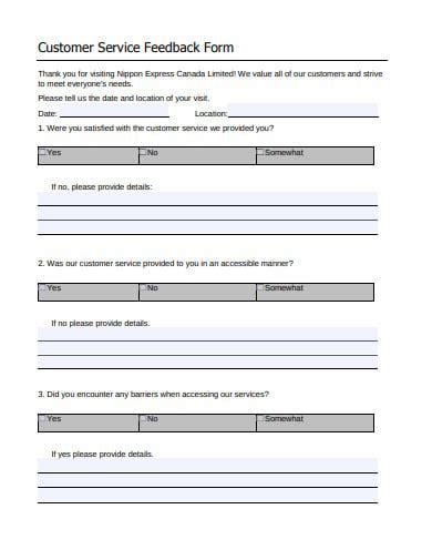 16 Customer Feedback Form Templates In Pdf Doc