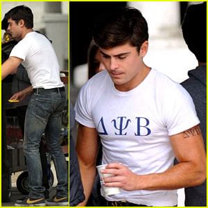 Zac Efron Frat Tattoo On Bulging Bicep For Townies Seth Rogen