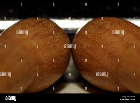 Wooden Drum Stick tips sitting on a snare drum up close Stock Photo - Alamy