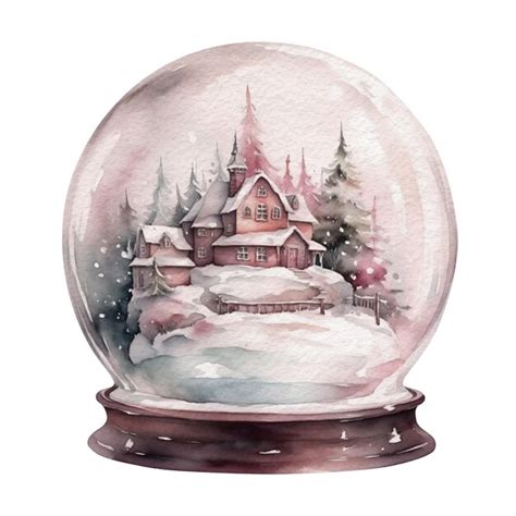 Premium Vector Watercolor Christmas Snow Globe With Snow House