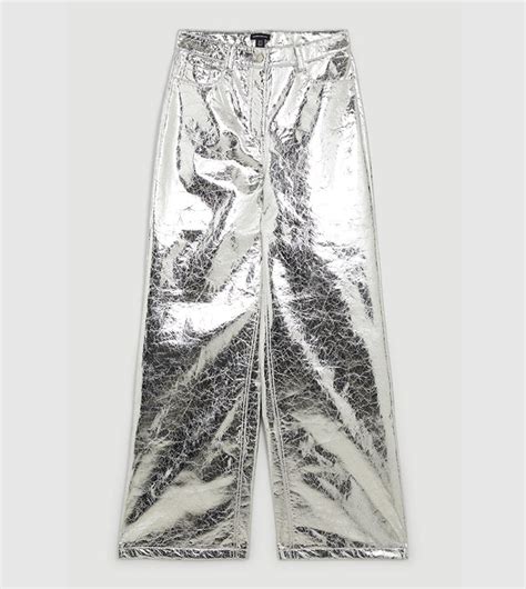 Buy Karen Millen Metallic Faux Leather Wide Leg Trousers In Silver