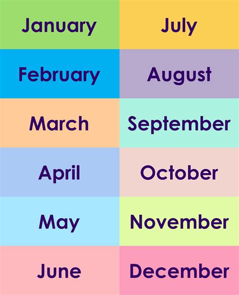 Months Of The Year Chart Printable Printable Word Searches