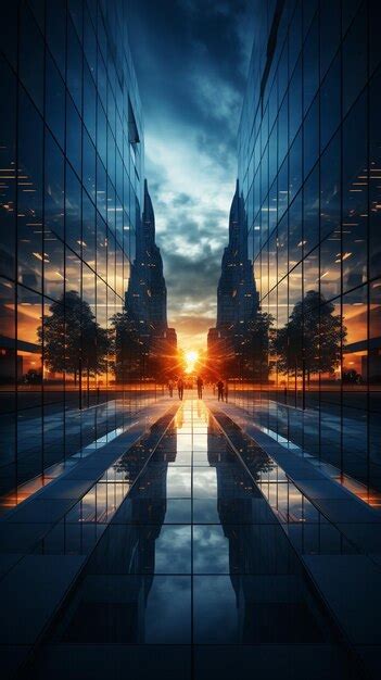 Premium Photo | Modern business building scenery touching the sky