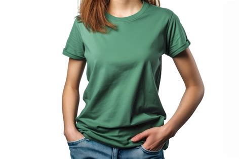 Maqueta De Camiseta Verde Con Una Mujer En Fondo Blanco Foto Premium