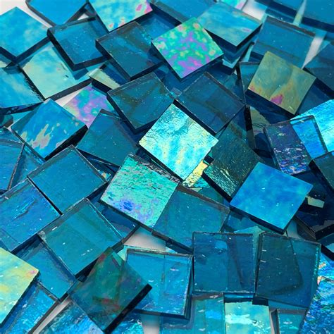 Cyan Blue Cathedral Luminescent Stained Glass Mosaic Tiles Coe 96