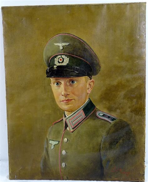 WWII German Oil Portrait of an Army Panzerjaeger Unteroffizier 20-1/2 ...