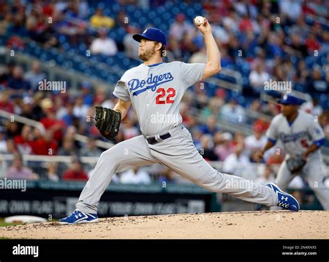 Los Angeles Dodgers Starting Pitcher Clayton Kershaw Throws During A Baseball Game Against The