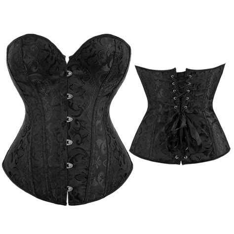 SDJMa Womens Floral Black Lace Trim Corset Overbust Waist Lace Up