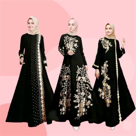 Jual Dress Syari Hitam Gamis Wanita Dewasa Ibu Muslimah Mewah Model