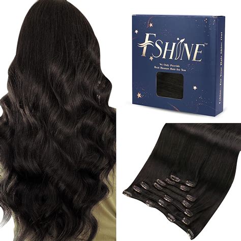 Fshine Extension Cheveux à Clip Humain Noir Naturel Extension Cheveux