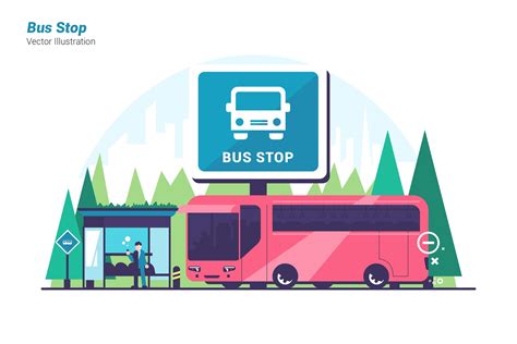 Bus Stop - Vector Illustration | Vector illustration, Illustration ...