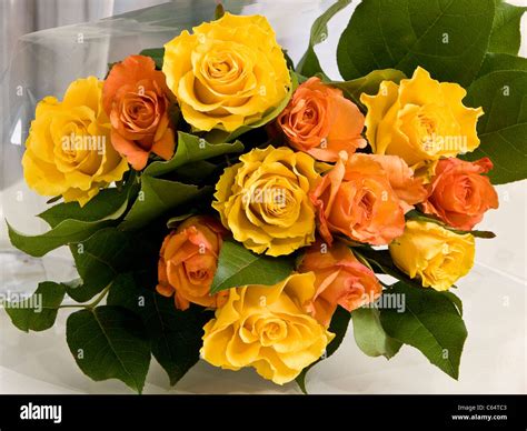 Bouquet of yellow and orange roses Stock Photo - Alamy