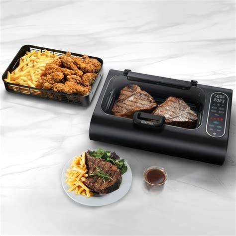 Gourmia 5 In 1 Indoor Smokeless Grill And 6 Qt Capacity Air Fryer Combo Black